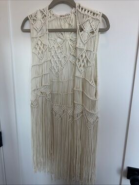 H&M Coachella Collection Cream Macramé Fringe Vest